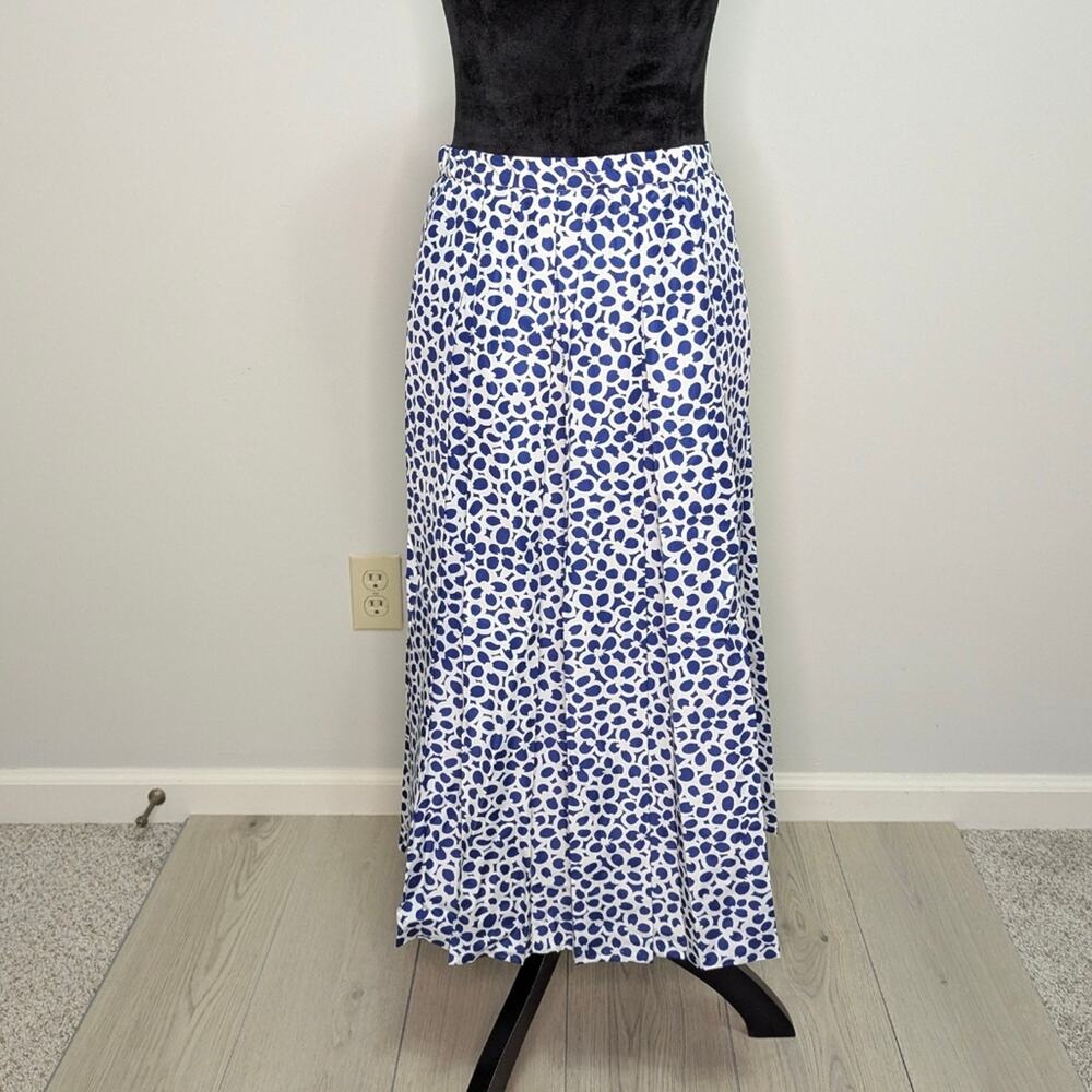 VTG bleyle sz 12 blue n white pattern semi circular pleated maxi skirt teacher